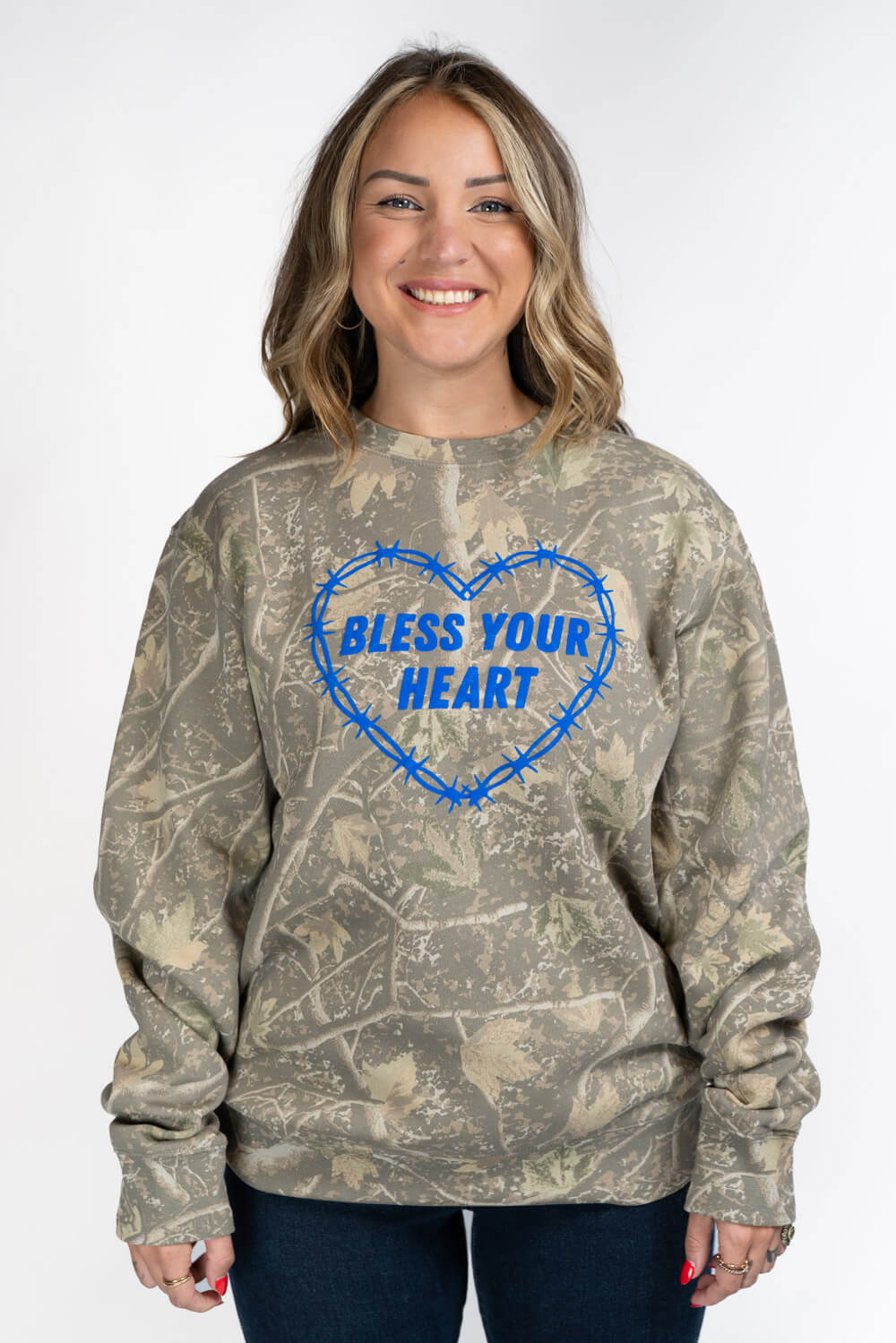 Bless Your Heart Camo Women's Long-Sleeve Crew Neck