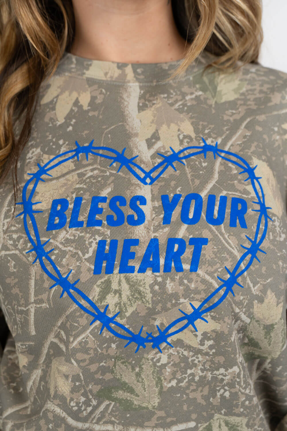 Bless Your Heart Camo Women's Long-Sleeve Crew Neck