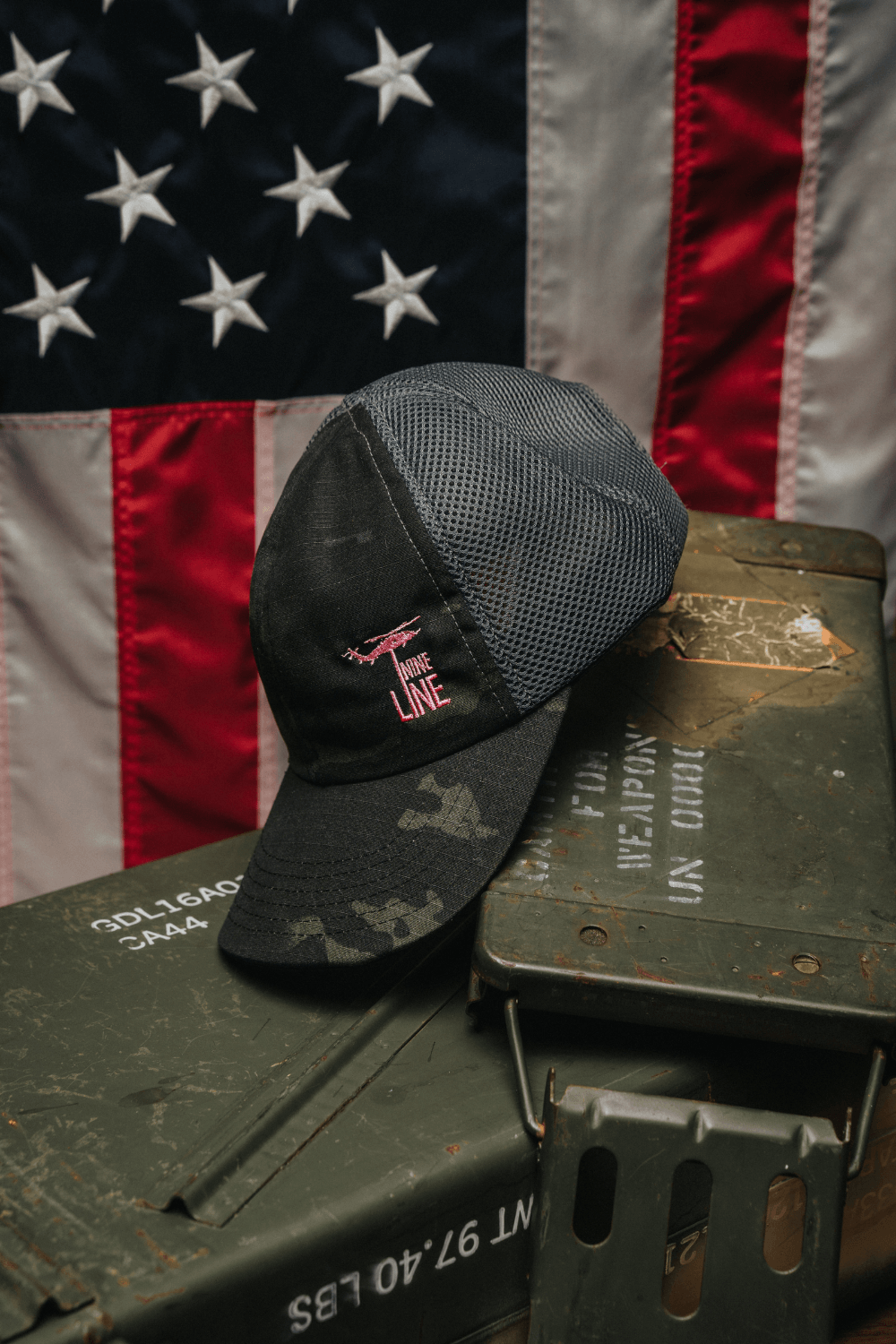 American Made Mesh Back Dark Multicam Hat Pink Dropline – Nine