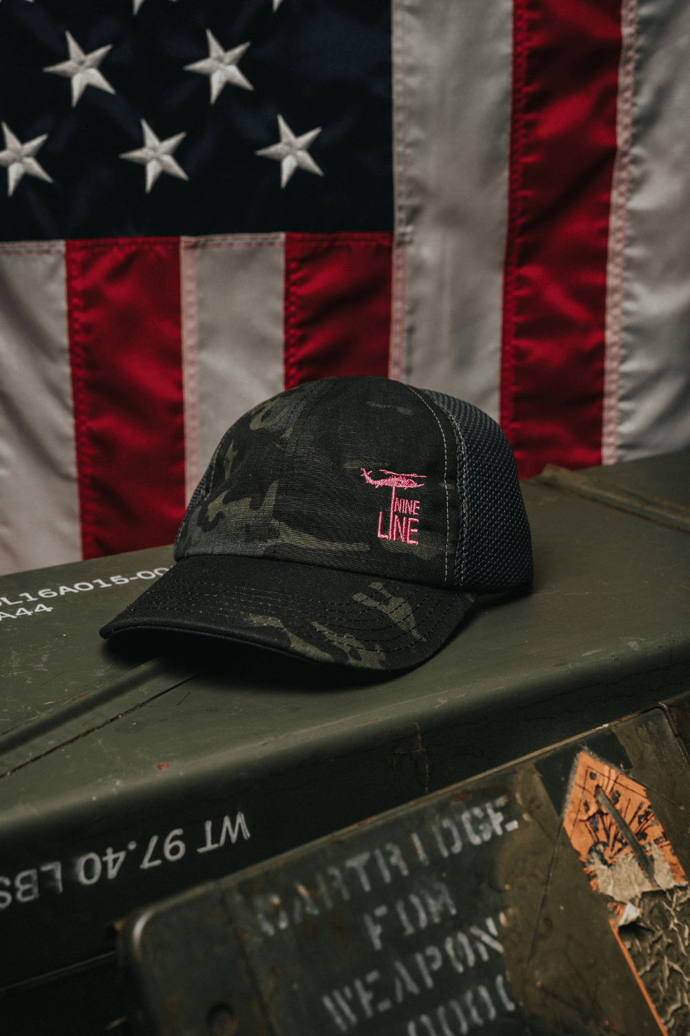 American Made Mesh Back Dark Multicam Hat Pink Dropline - Nine Line Apparel