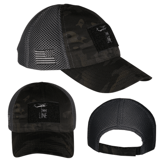 Dark American Made Mesh Back Hat with Drop Line - Nine Line Apparel