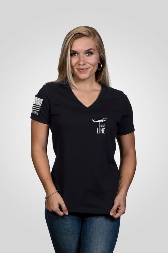 Women's Relaxed Fit V-Neck Shirt - American Flag Schematic - Nine Line Apparel