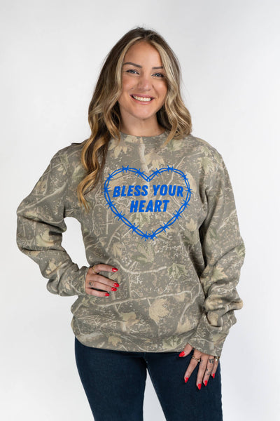 Bless Your Heart Camo Women's Long-Sleeve Crew Neck
