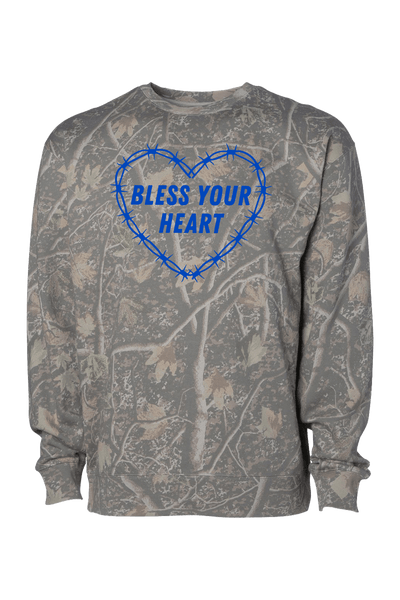 Bless Your Heart Camo Women's Long-Sleeve Crew Neck