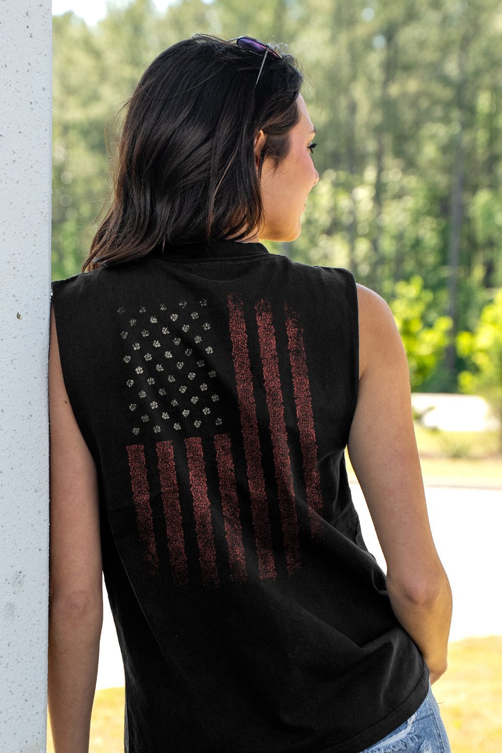 Floral Pattern Flag - Women's Boyfriend Tank Top