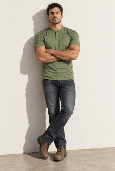 on a rugged man @Nine Line Short-Sleeve Henley