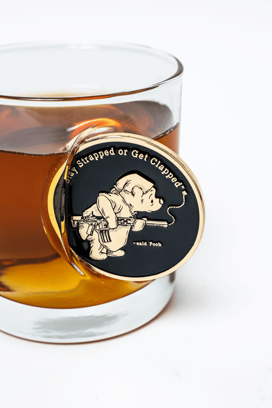 Pooh Bear Challenge Coin Whiskey Glass
