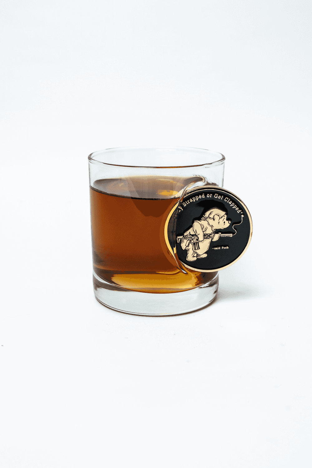 Pooh Bear Challenge Coin Whiskey Glass