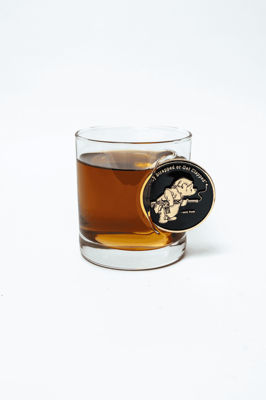 Pooh Bear Challenge Coin Whiskey Glass