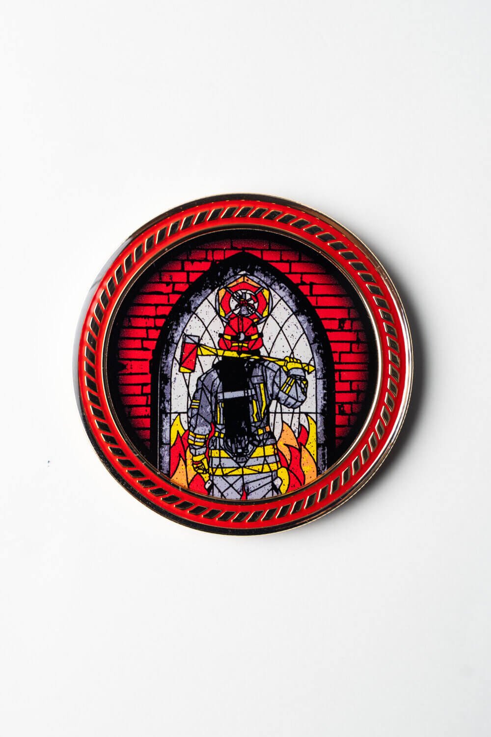 Stained Glass Firefighter - Challenge Coin