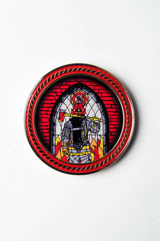Stained Glass Firefighter - Challenge Coin