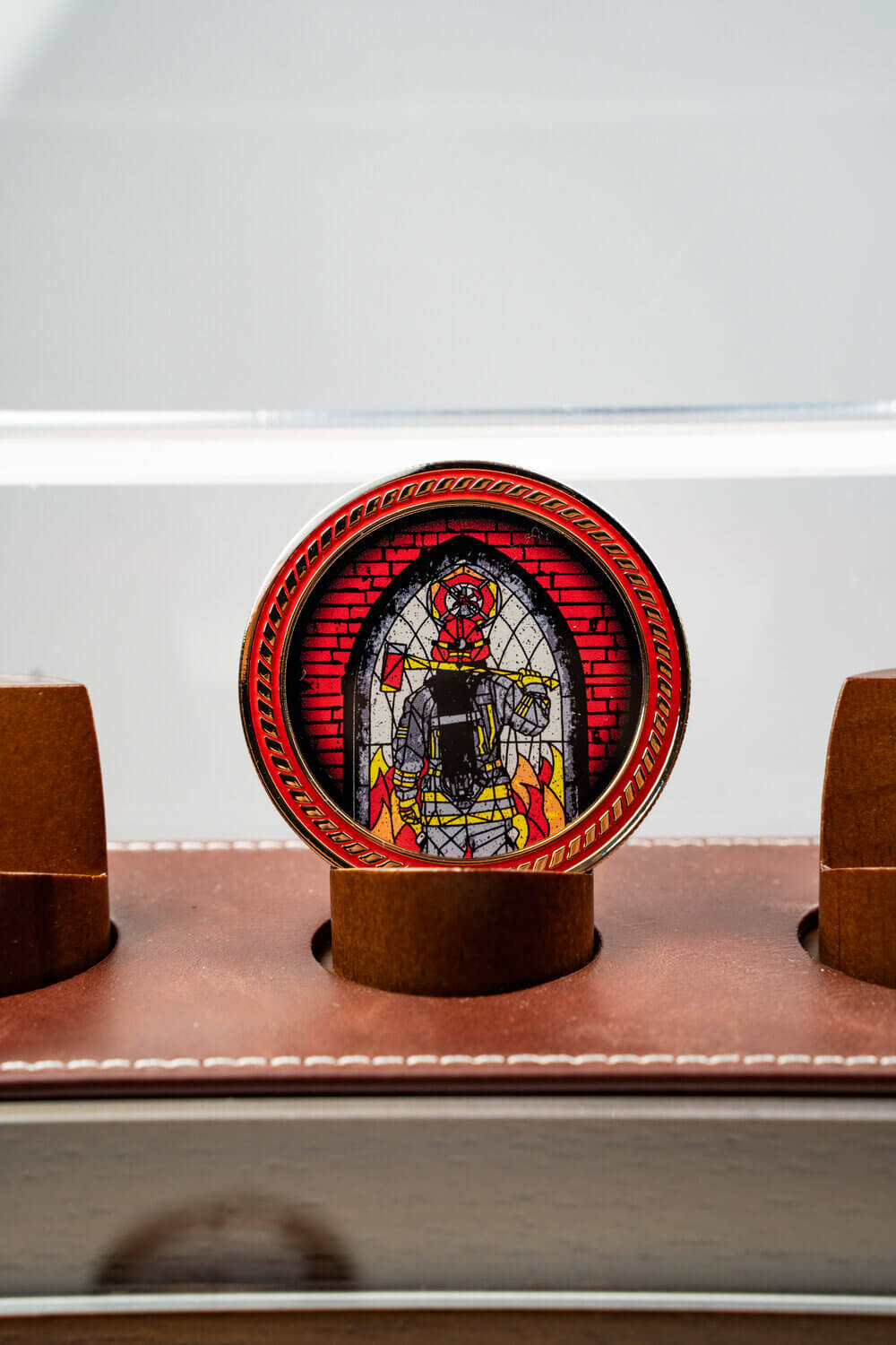 Stained Glass Firefighter - Challenge Coin