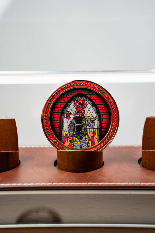 Stained Glass Firefighter - Challenge Coin