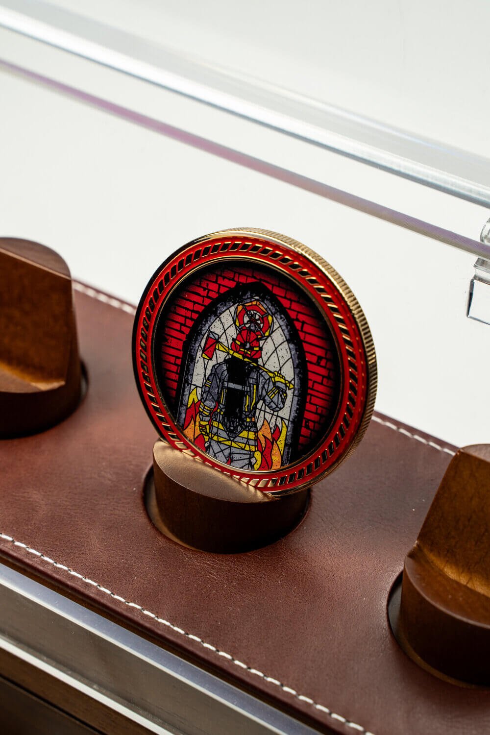 Stained Glass Firefighter - Challenge Coin