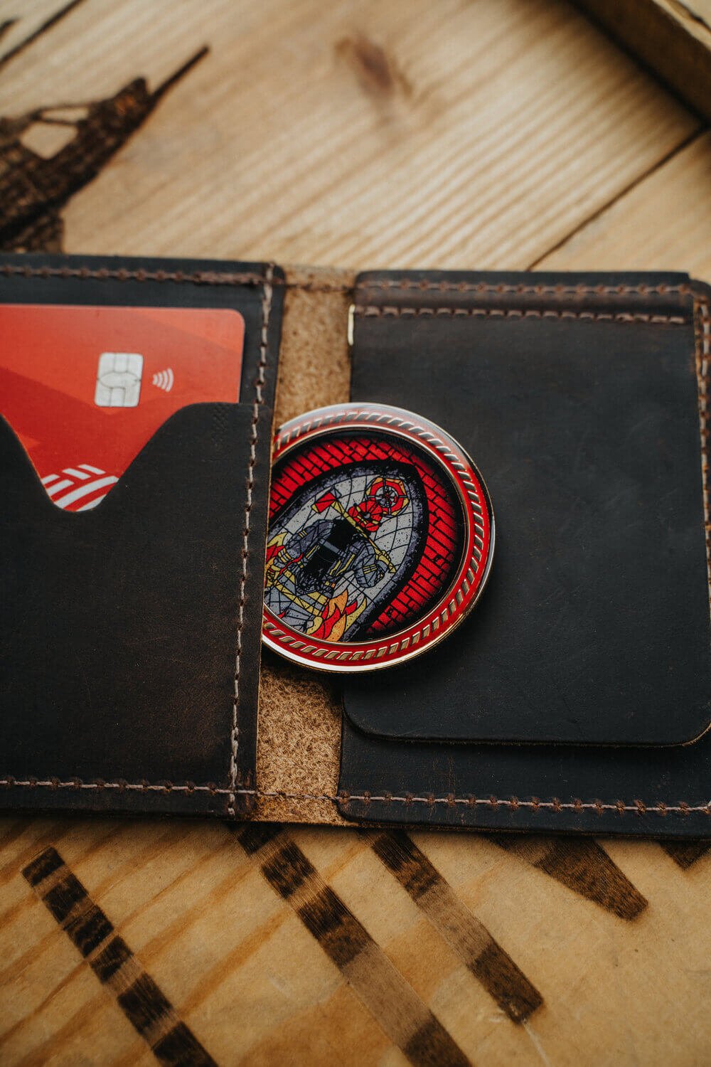 Stained Glass Firefighter - Challenge Coin