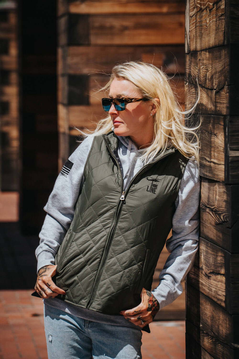 Women's Diamond Quilted Vest with Dropline Logo – Nine Line Apparel