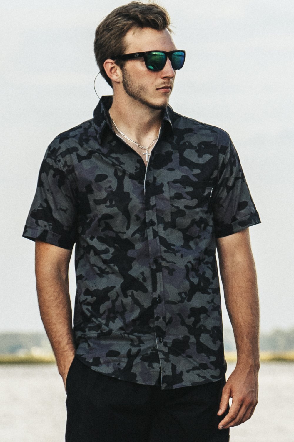 Camo Collection - Casual Button Down Shirt, Dark Camo / S Camo Collection - Casual Button Down Shirt, Dark Camo / S