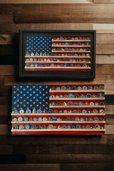 Flags of Valor - Challenge Coin Holder Flag Wood Wall Sign - Nine Line Apparel