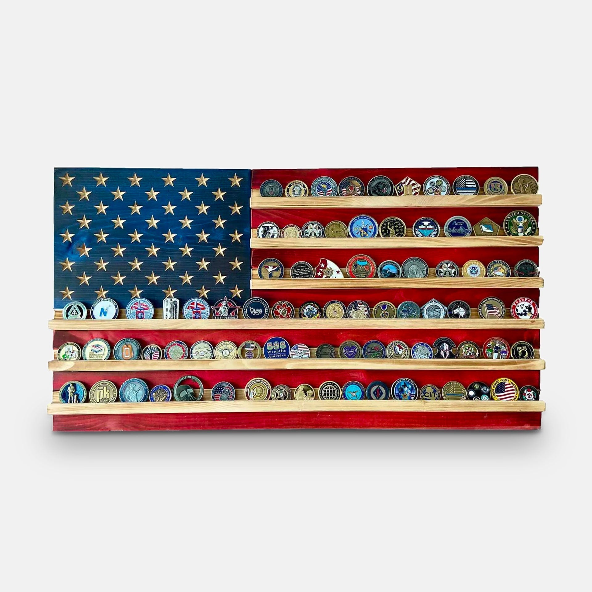 Flags of Valor - Challenge Coin Holder Flag Wood Wall Sign - Nine Line Apparel
