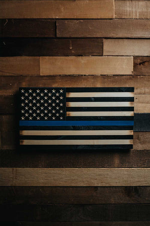 Flags of Valor - Thin Blue Line American Flag Wood Wall Sign - Nine Line Apparel