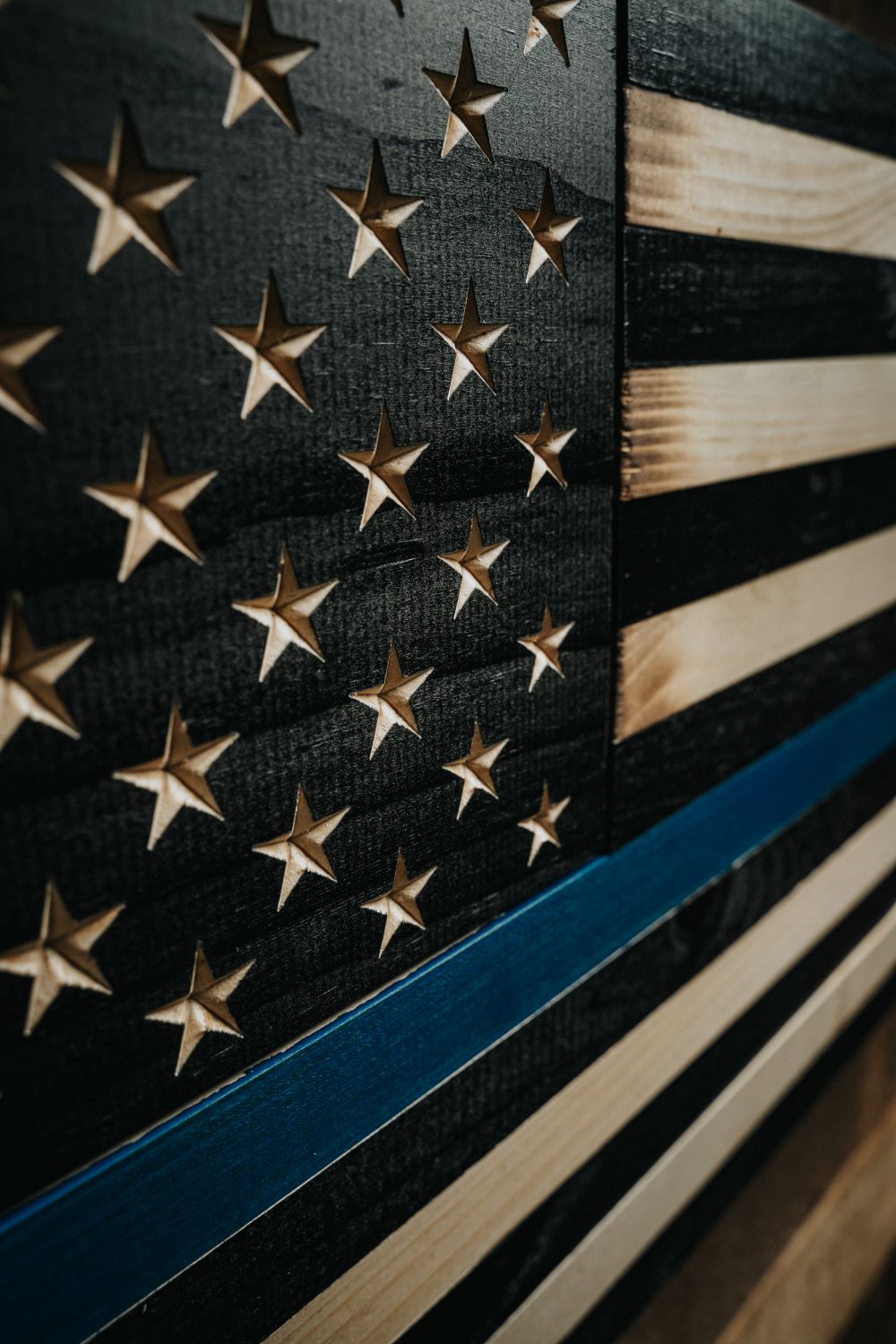 Flags of Valor - Thin Blue Line American Flag Wood Wall Sign - Nine Line Apparel