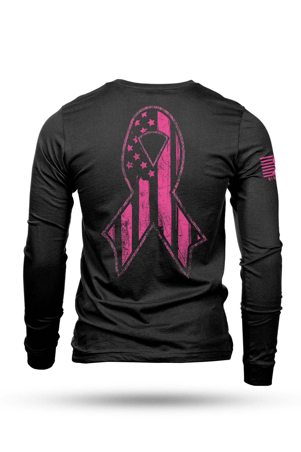 Men's Long Sleeve - Breast Cancer Ribbon Flag - Nine Line Apparel