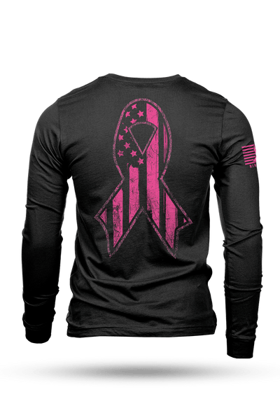 Men's Long Sleeve - Breast Cancer Ribbon Flag - Nine Line Apparel