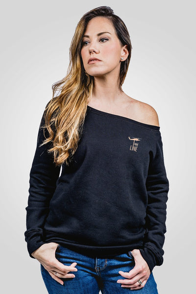 Off-Shoulder Sweater - Embroidered Drop Line - Nine Line Apparel