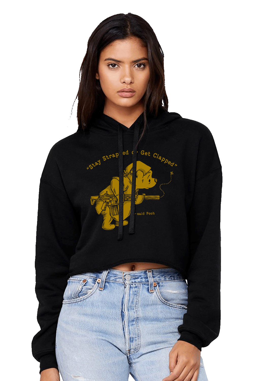 Women's Cropped Fleece Hoodie - POOHBEAR