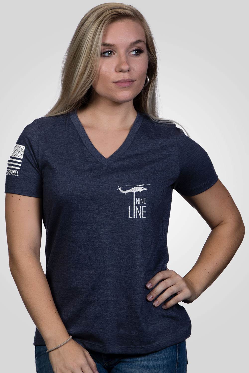 Women's Relaxed Fit V-Neck Shirt - American Drop Line - Nine Line Apparel
