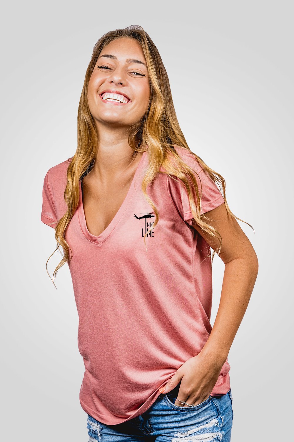 WOMEN'S PINK V-NECK T-SHIRT - APPAREL