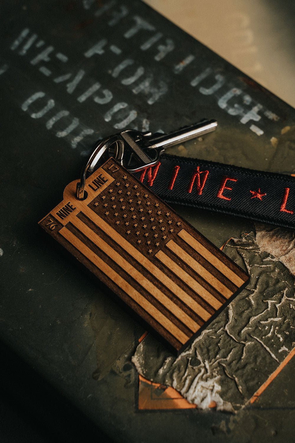 Wooden Nine Line Flag Keychain - Nine Line Apparel