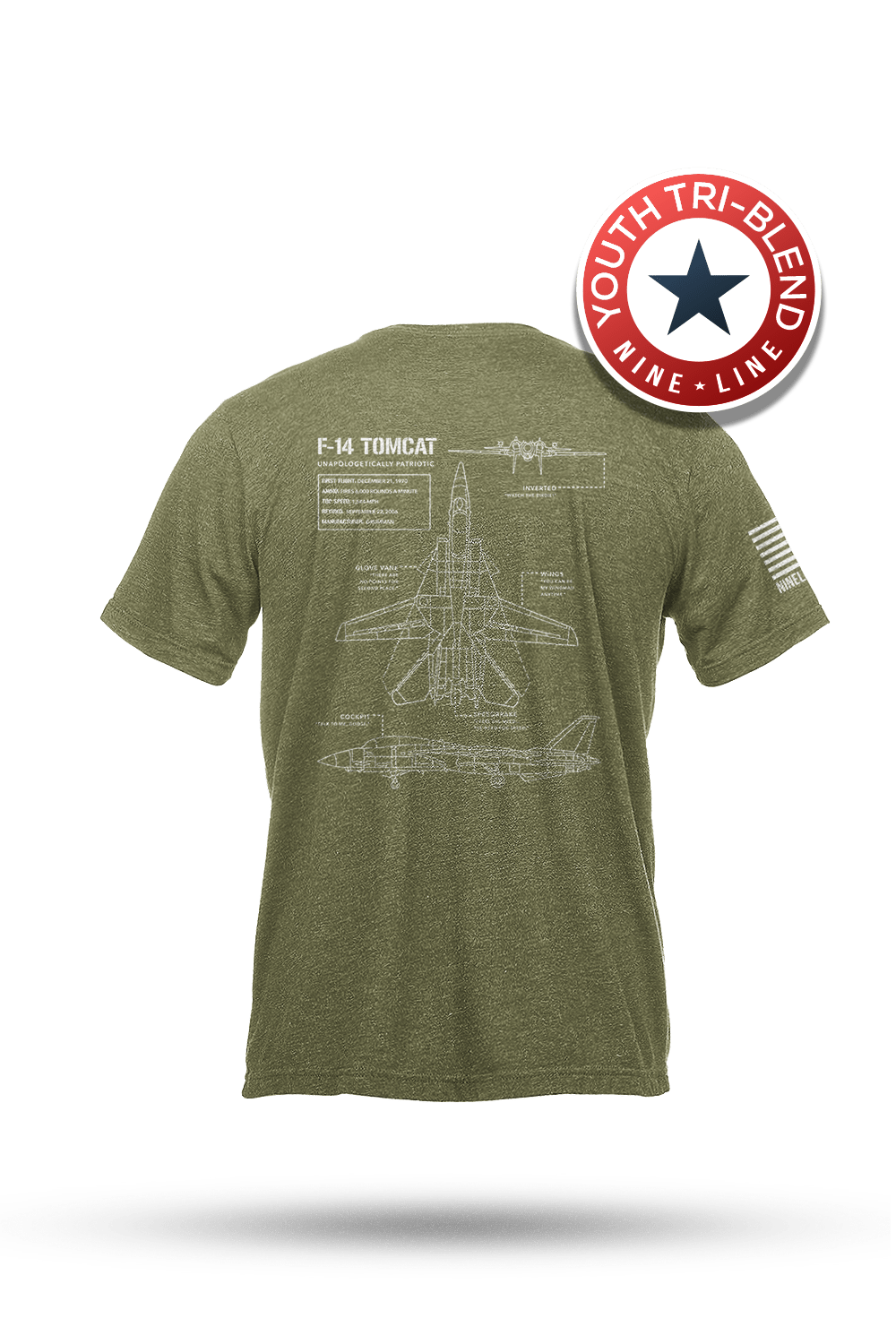 Youth Tri-Blend T-Shirt - F-14 Tomcat Schematic - Nine Line Apparel